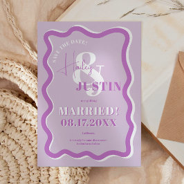 Save The Date Mariage photo ondulé à courbe rouge rétro
