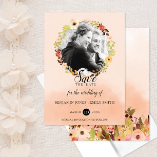 Save The Date Mariage photo Peach Floral Wreath
