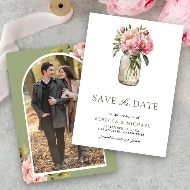 Save The Date Mariage photo Pink Floral Mason Jar (Créateur téléchargé)