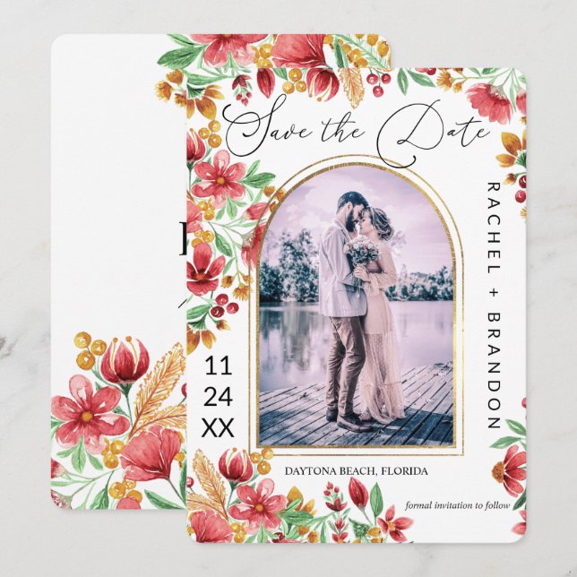 Save The Date Mariage photo Pink Yellow Arch (Devant / Derrière)