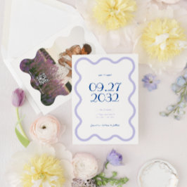 Save The Date Mariage photo QR Code Blue Lavender Wave Scallop