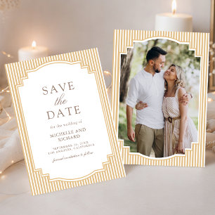 Save The Date Mariage Photo Rayé Beige Classique