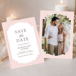 Save The Date Mariage photo rayé rose corail pastel