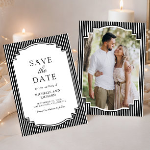 Save The Date Mariage photo rayée noir et blanc