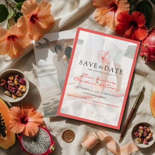 Save The Date Mariage photo recto-verso à l'Hibiscus Rose Tropic