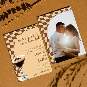 Save The Date Mariage photo Retro Brown Beige Espresso Martini