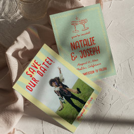 Save The Date Mariage photo Retro coloré main dessinée Pastel Fu