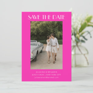 Save The Date Mariage photo rétro unique Hot Pink Art Déco