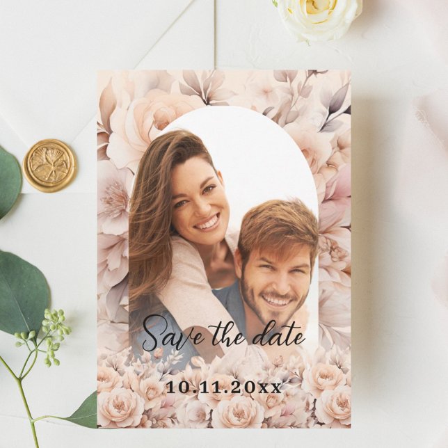 Save The Date Mariage photo rose de pêche à la crème (Créateur téléchargé)