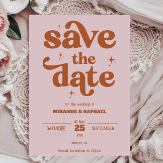 Save The Date Mariage Photo Rust & Peach Gras Rétro