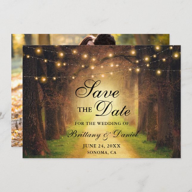 Save The Date Mariage photo Rustic Forest Path String (Devant / Derrière)