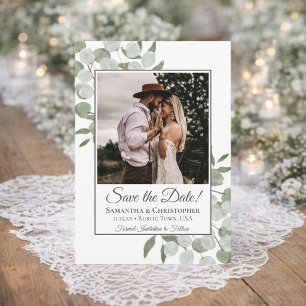 Save The Date Mariage photo Rustique Carré Eucalyptus aquarelle