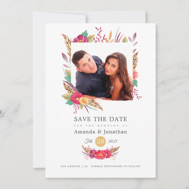 Save The Date Mariage photo safari floral (Devant)