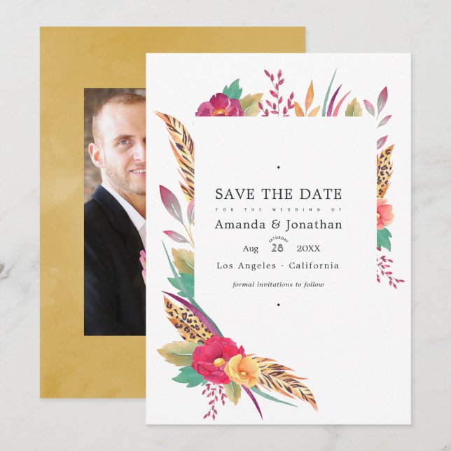 Save The Date Mariage Photo Safari Floral Aquarelle (Devant / Derrière)
