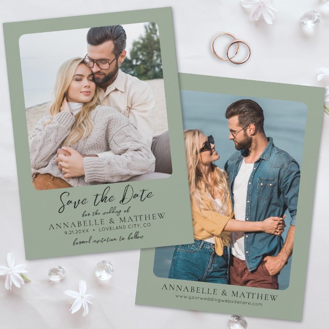 Save The Date Mariage photo Sage élégant (Elegant Sage Photo Wedding Save the Date)