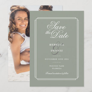 Save The Date Mariage photo Sage Green Chic Script Art Déco