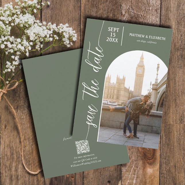 Save The Date Mariage photo Sage Green QR Code (Créateur téléchargé)