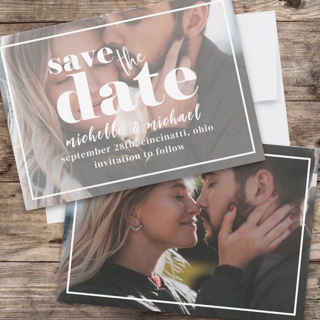 Save The Date Mariage photo Sauvegarder la date Moderne Minimali (Photo overlay bold typography wedding save the date card.)