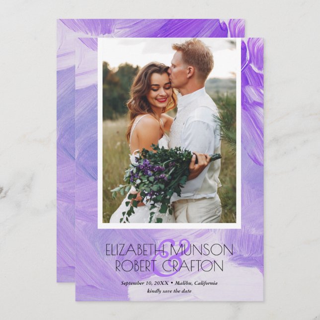 Save The Date Mariage Photo Simple Design Purple Enregistrer La  (Devant / Derrière)