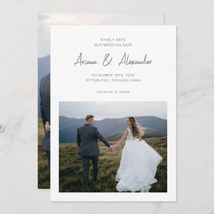 Save The Date Mariage photo simple Dusty Blue Script