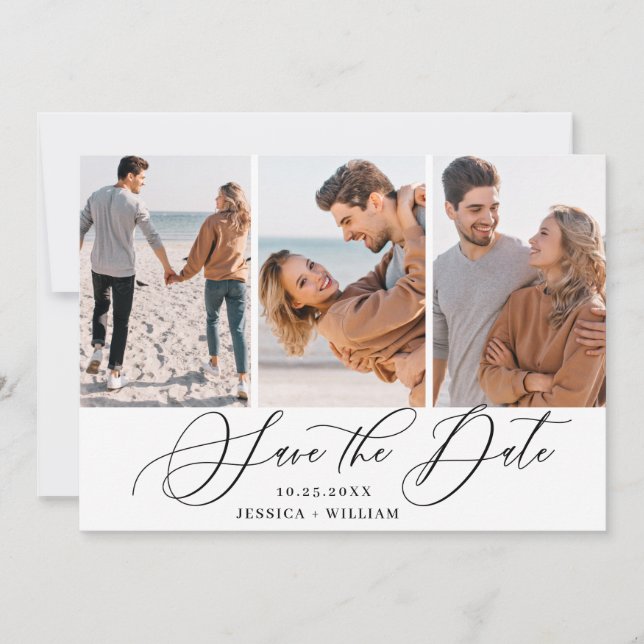 Save The Date Mariage photo simple et élégant 3 PHOTO simple mod (Devant)