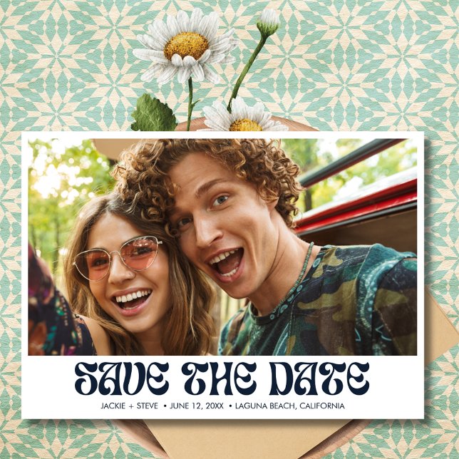 Save The Date Mariage photo super Retro QR Code (Groovy Retro QR Code Photo Wedding Save The Date)