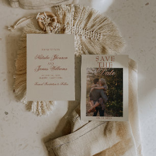 Save The Date Mariage Photo Terracotta Orange Brûlé Crème Classy