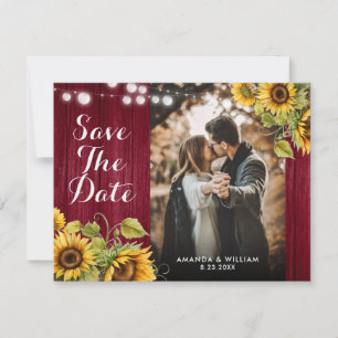 Save The Date Mariage Photo Tournesol Bois Rouge Bourgogne