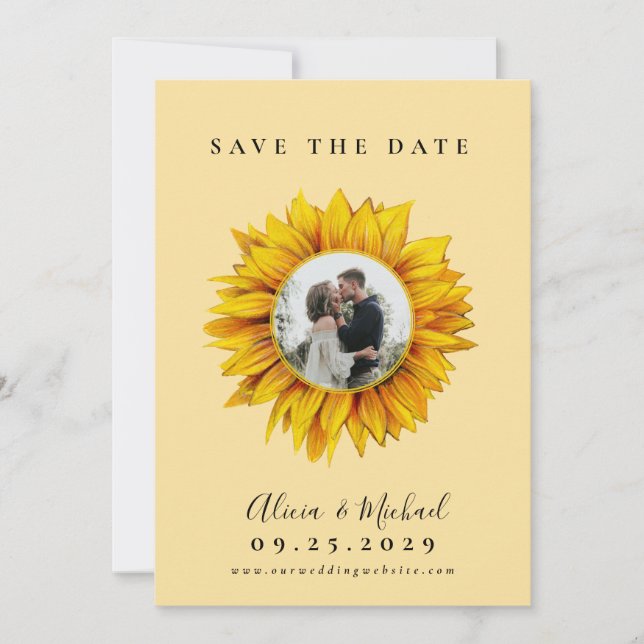 Save The Date Mariage photo tournesol rustique enregistrer la da (Devant)