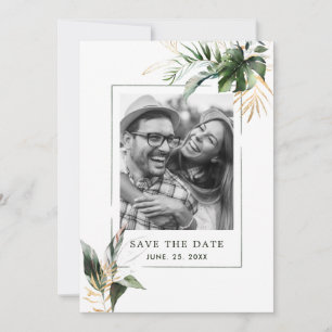 Save The Date Mariage photo Tropical Foliage Vert & Or