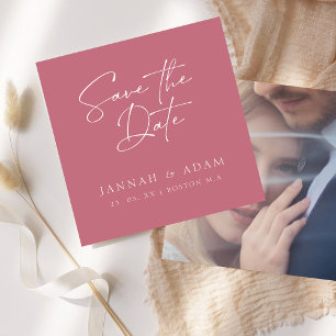 Save The Date Mariage Photo Typographie Script Rose Magenta