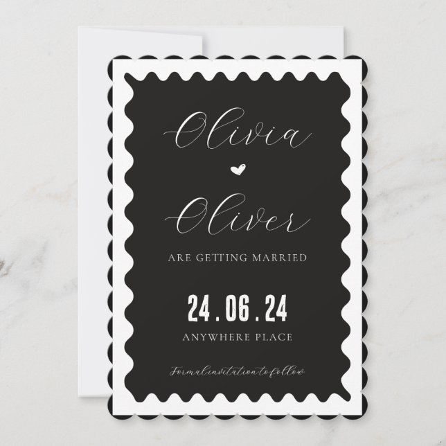 Save The Date mariage photo unique en noir et blanc (Devant)