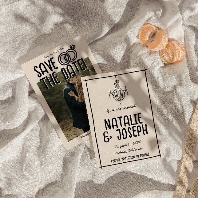 Save The Date Mariage photo unique Retro Main tiré (Créateur téléchargé)