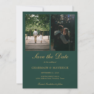 Save The Date Mariage Photo Vert Emeraude Elégant