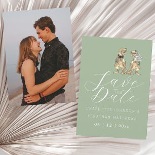 Save The Date Mariage Photo Vert Sauge Thème Dinosaure
