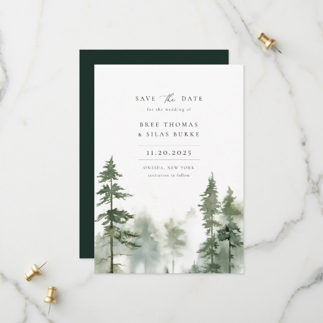 Save The Date Mariage photo Wild Forest Pine Tree (Devant/Arrière en situation)