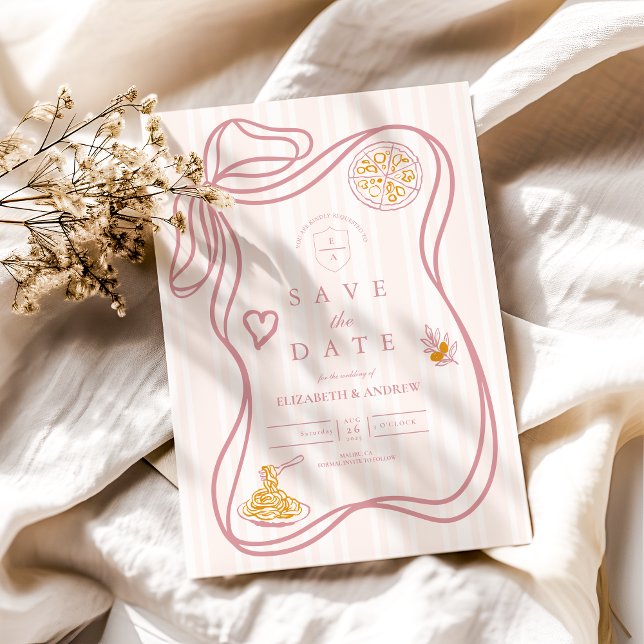 Save The Date Mariage Pink Italian Food Sketch (Créateur téléchargé)
