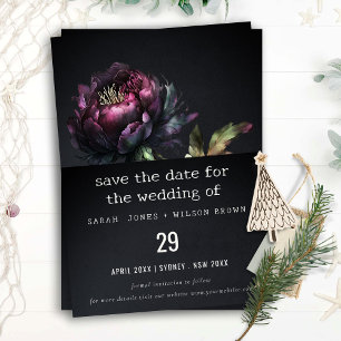 Save The Date Mariage Pivoine Noir Violet Gothique Morose