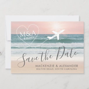 Save The Date Mariage plage Coucher de soleil rose océan