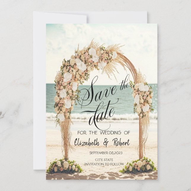 Save The Date Mariage Plage Roses Arbor Enregistrer La Date (Devant)