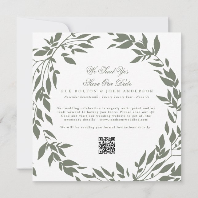 Save The Date Mariage QR de la couronne blanche classique (Dos)