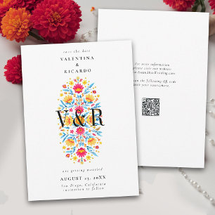Save The Date Mariage Rancho Floral Mexicain Élégant Moderne QR