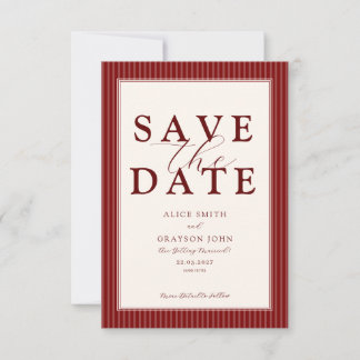 Save The Date Mariage rayé classique en velours rouge écriture