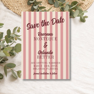 Save The Date Mariage Rayures Roses Rouges Bourgogne Rétro