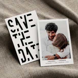 Save The Date Mariage Rétro Années 70 Rayures Simples Noir et Bl