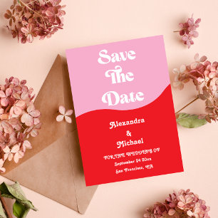 Save The Date Mariage Rétro Années 70 Rose et Rouge Néon