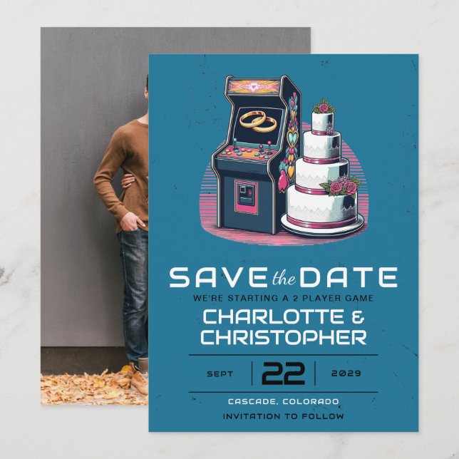 Save The Date Mariage Retro Arcade (Devant / Derrière)