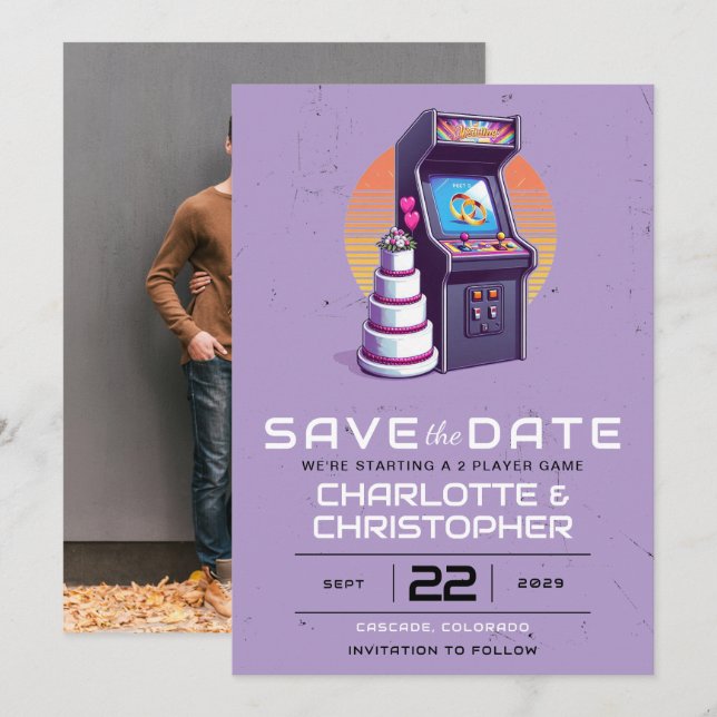 Save The Date Mariage Retro Arcade (Devant / Derrière)