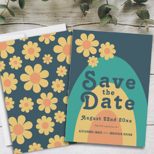 Save The Date Mariage rétro les années 70 Vintage Daisy Arch