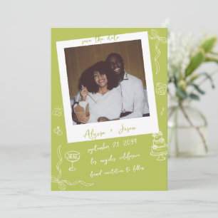 Save The Date Mariage Rétro Manuscrit Dessiné à la Main Chartreu